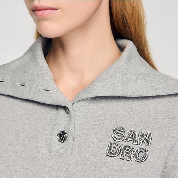 Sandro Tops - Sandro Light Gray Embellished Sweatshirt